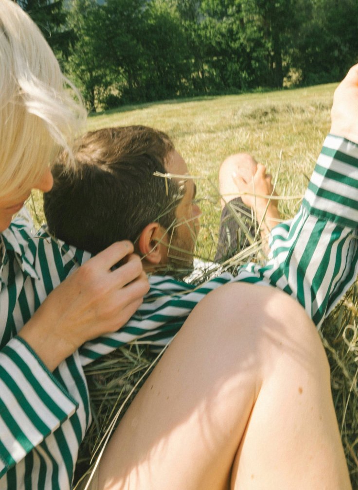 A family together in an open field